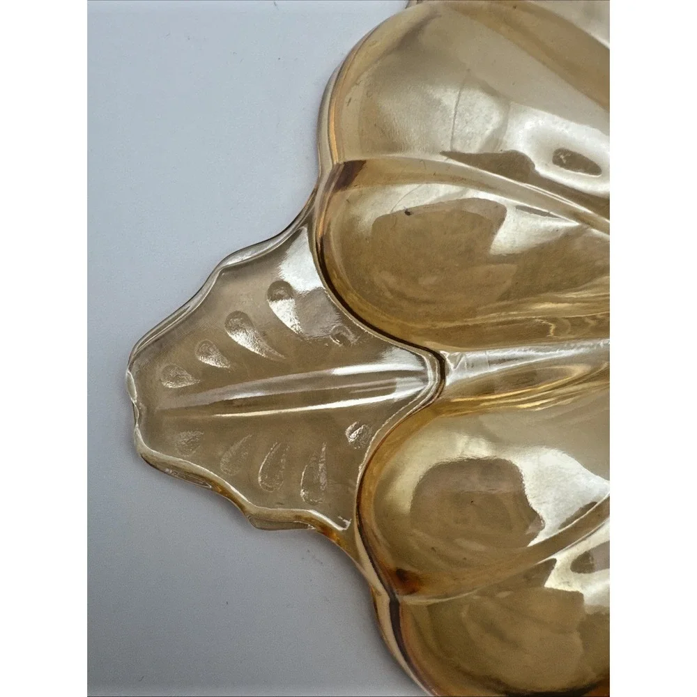 Vintage Jeanette Marigold Carnival Glass 3 Leaf Clover Shaped Candy‎ Dish Set 2
